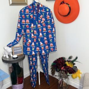 Opposuits Giftmas Eve Electric Blue 3 Piece Santa Suit Sz. 42 Slim Fit